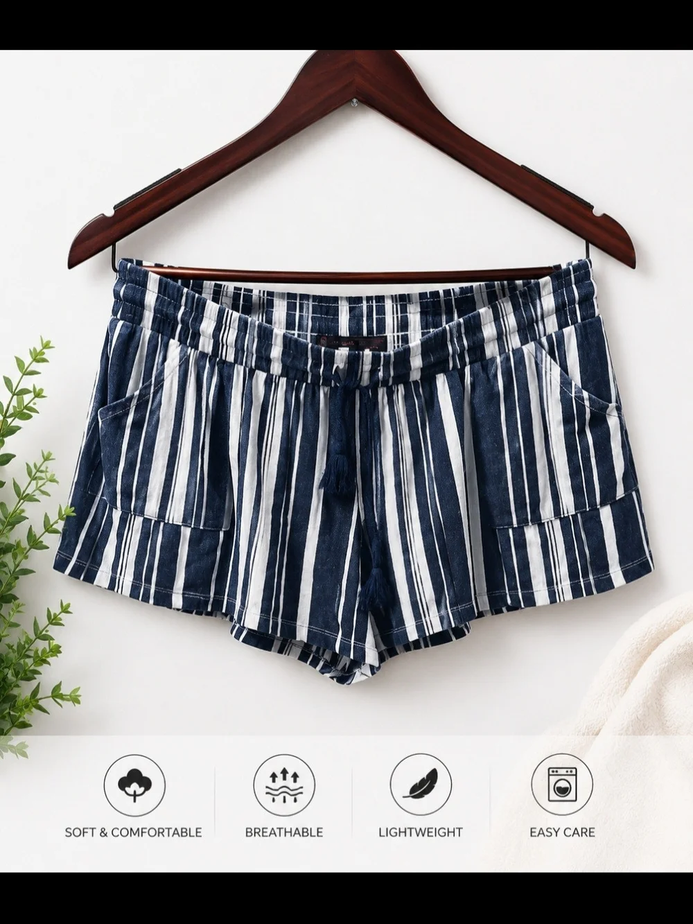 No Boundaries Navy and White Striped Athletic Shorts - Picture 1 of 1